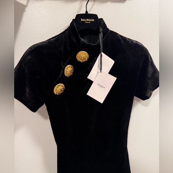 Balmain Tops - Balmain Velvet Black Crop Top with Gold Buttons